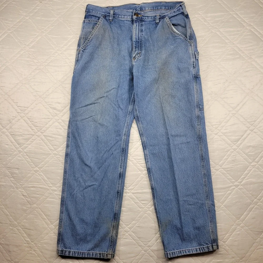Carhartt pleated stained carpenter blue jeans size 35X30